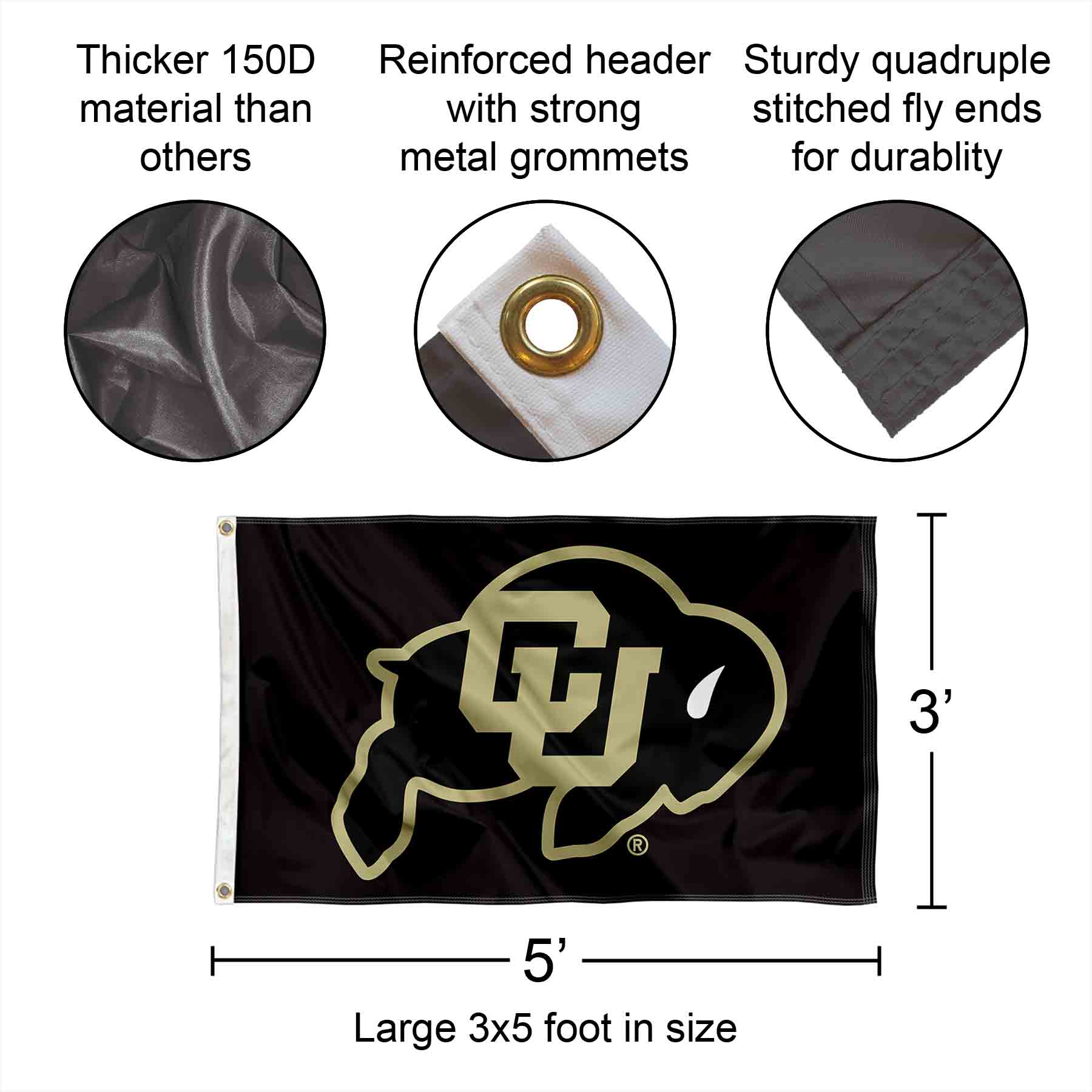 University of Colorado Buffaloes Flag CU Buffs Large 3x5 816844014543