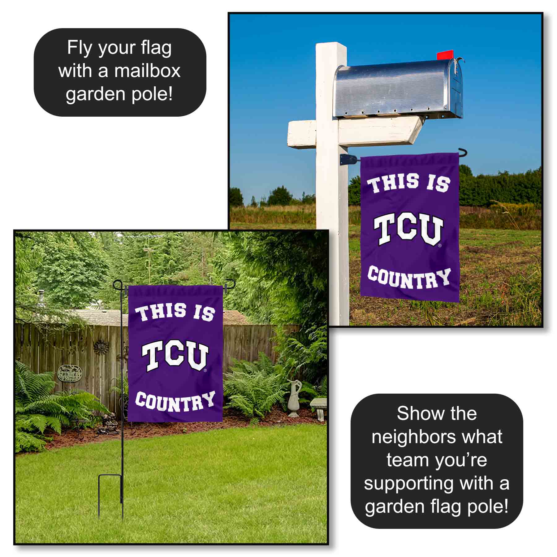 TCU Horned Frogs This is Horned Frogs Country Garden Flag and Yard Banner - Picture 3 of 4
